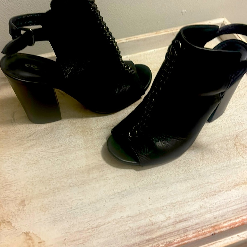 Coach black chain front side buckle booties